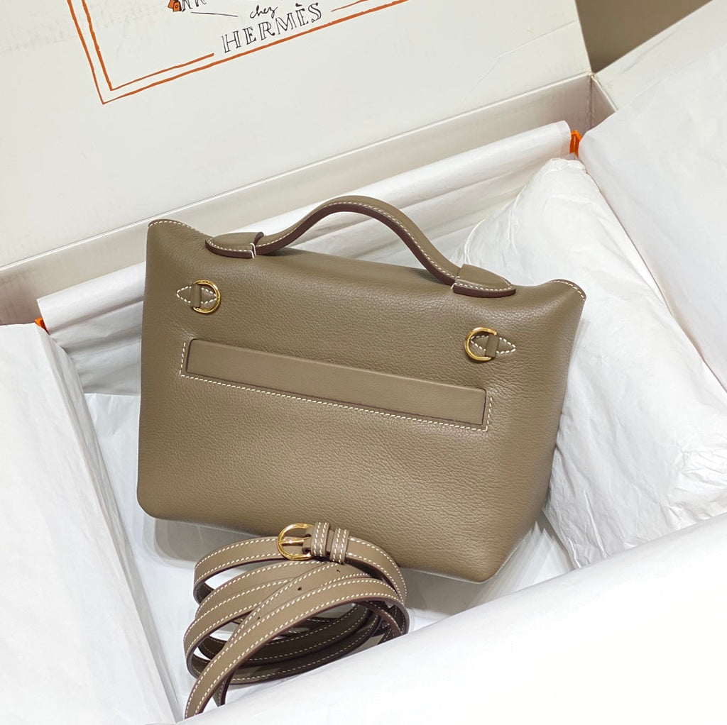 SAC À MAIN HM KELLY 21 EN CUIR DE VEAU KAKI