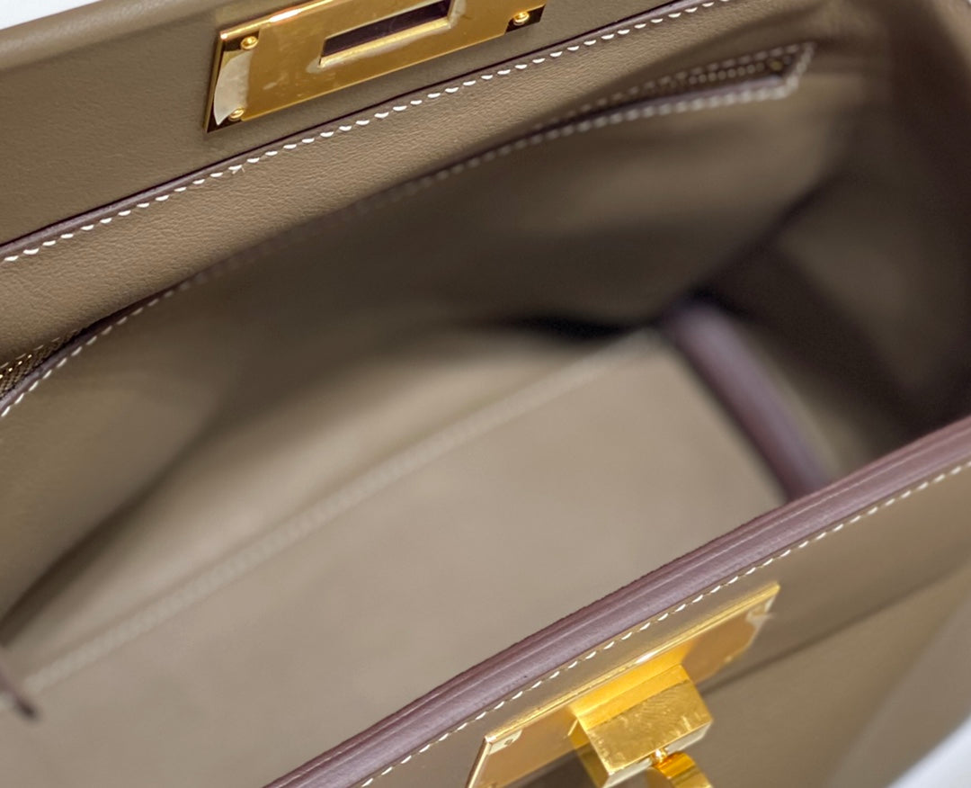SAC À MAIN HM KELLY 21 EN CUIR DE VEAU KAKI