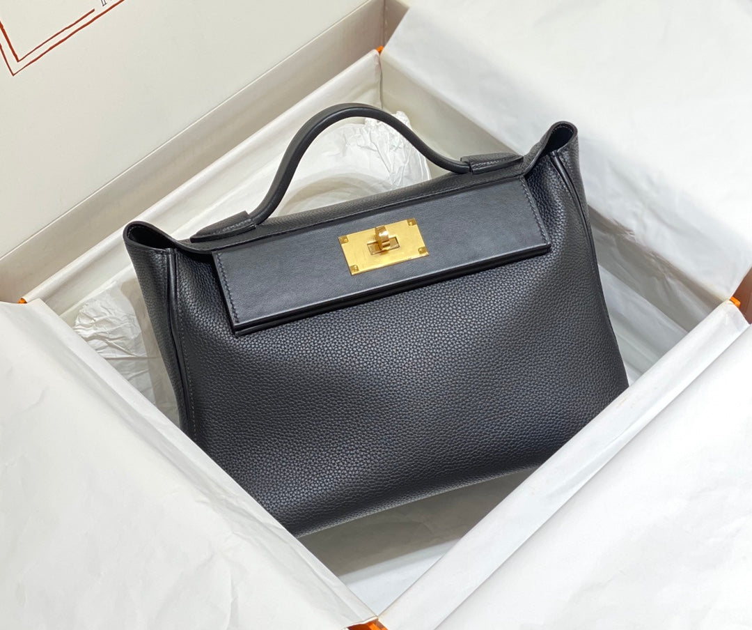 SAC À MAIN HM KELLY 29 EN CUIR DE VEAU NOIR