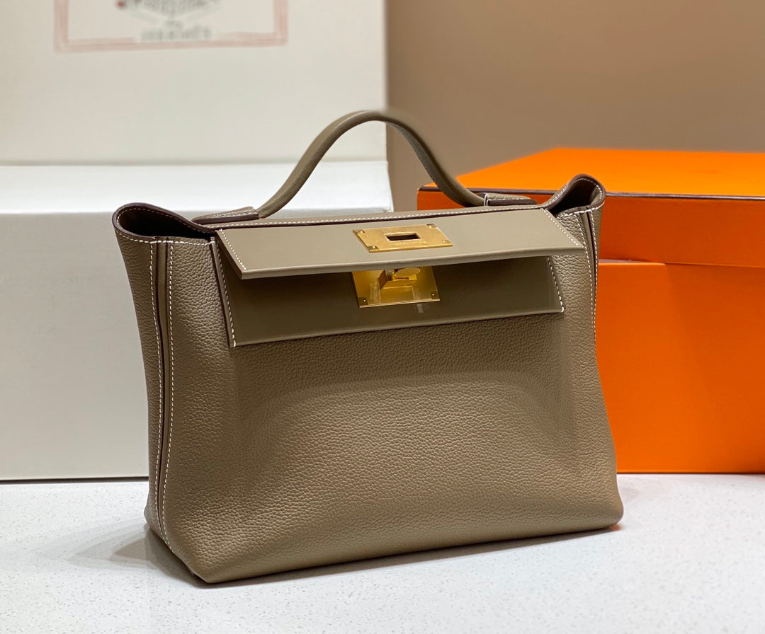 SAC À MAIN HM KELLY 29 EN CUIR DE VEAU KAKI