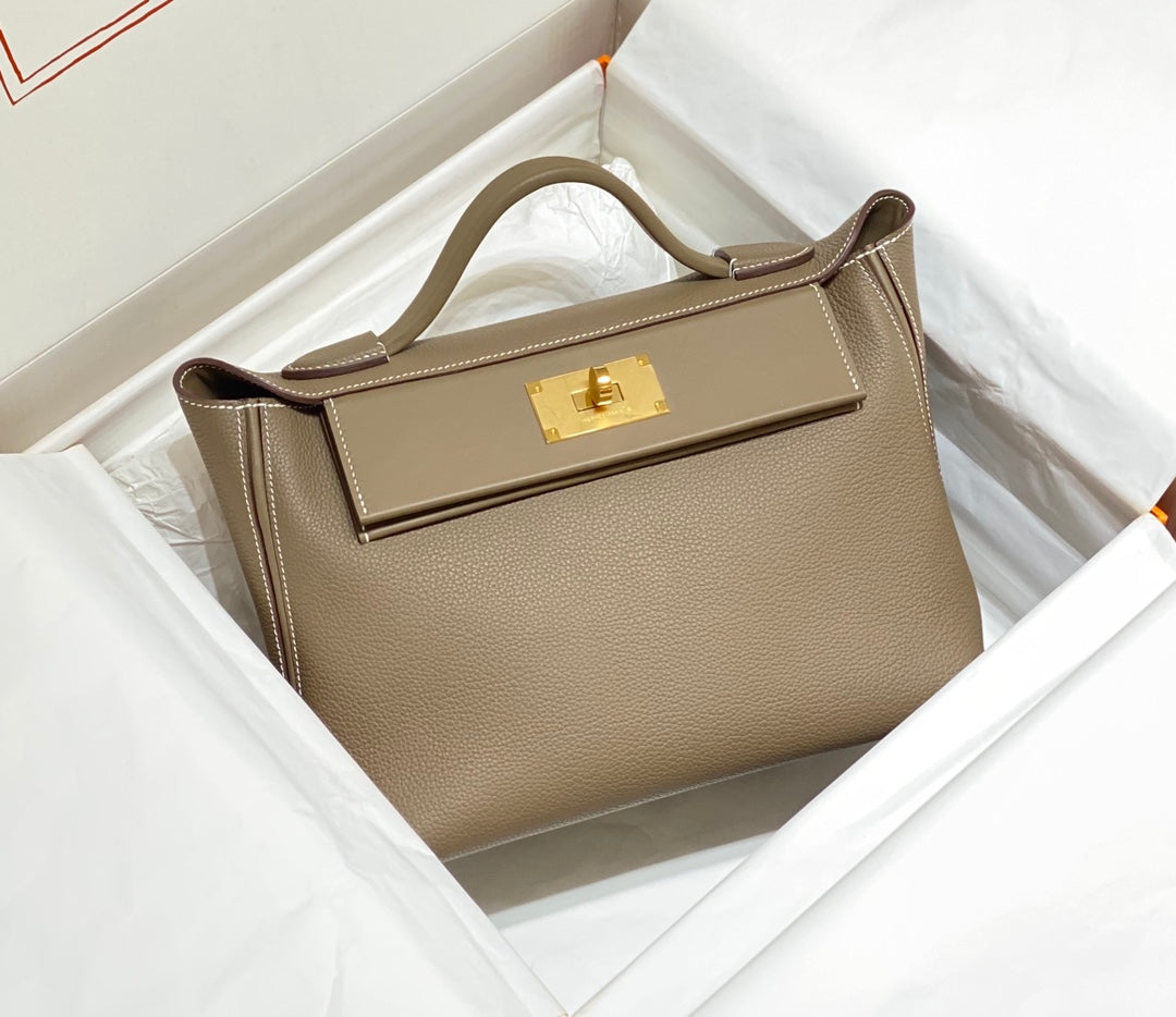 SAC À MAIN HM KELLY 29 EN CUIR DE VEAU KAKI