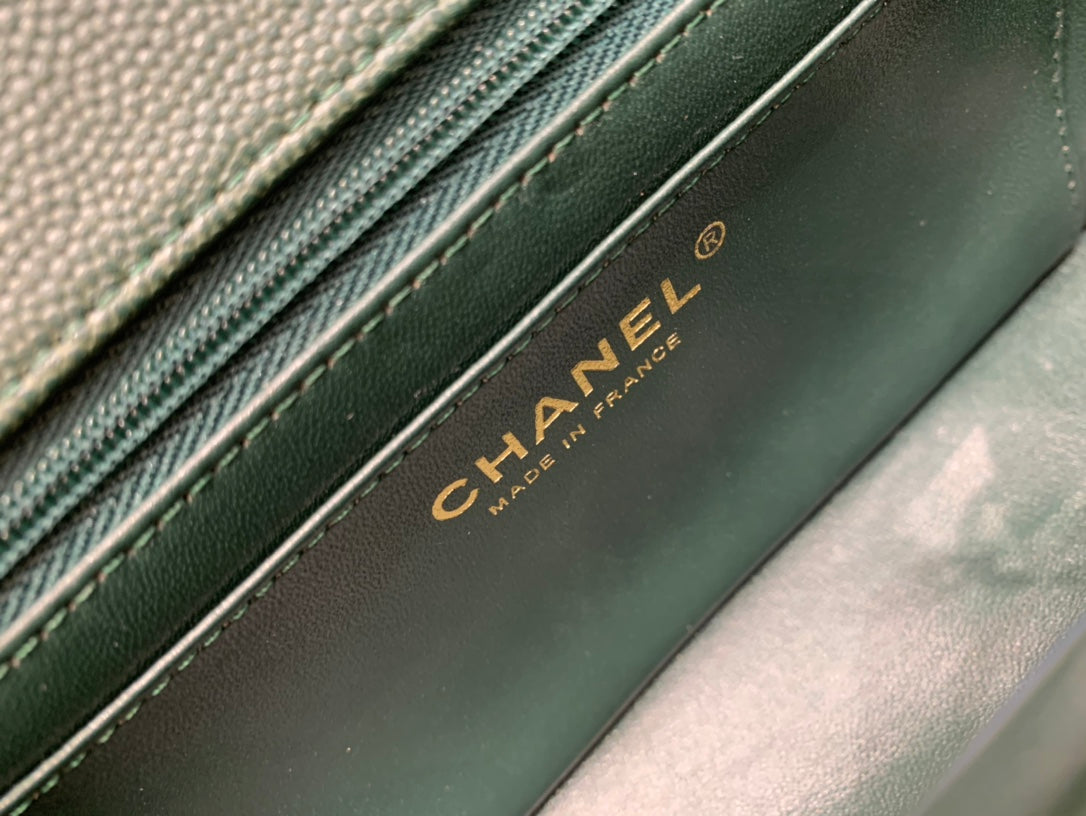FLAP BAG MINI 20CM DARK BLUE GREEN CAVIAR GOLD HARDWARE