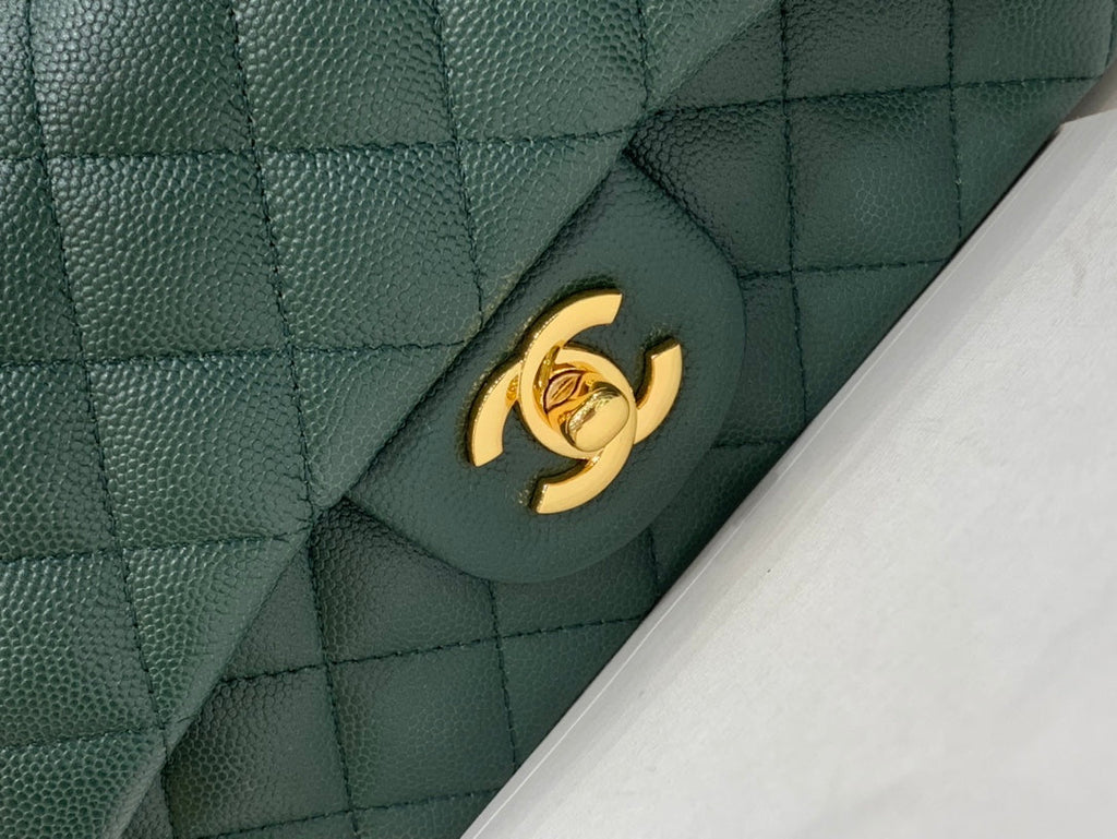 MINI SAC À RABAT 20 CM BLEU FONCÉ VERT CAVIAR QUINCAILLERIE OR 