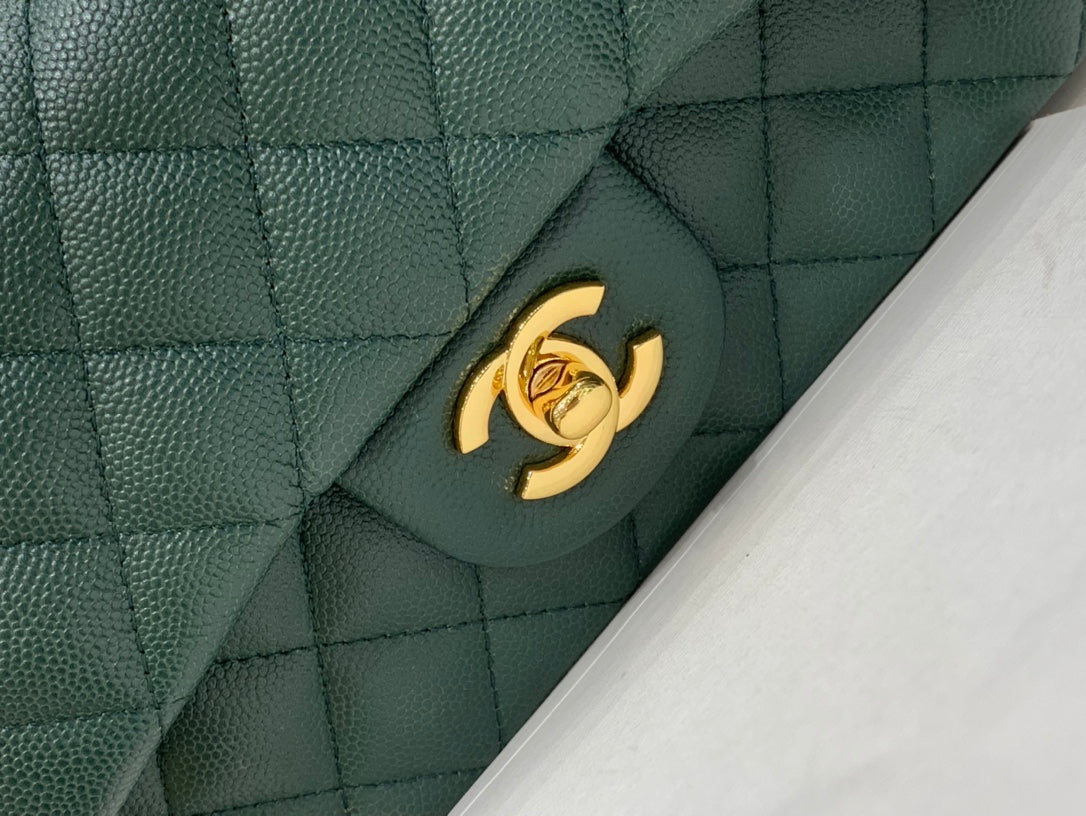 MINI SAC À RABAT 20 CM BLEU FONCÉ VERT CAVIAR QUINCAILLERIE OR 