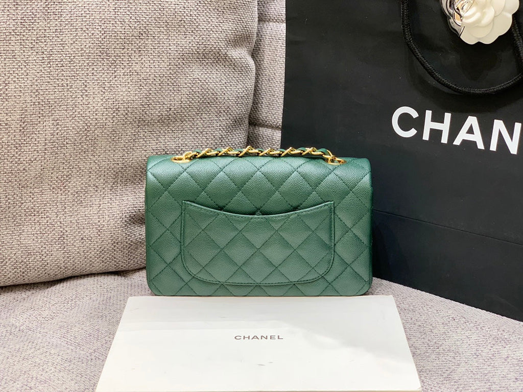 MINI SAC À RABAT 20 CM BLEU FONCÉ VERT CAVIAR QUINCAILLERIE OR 