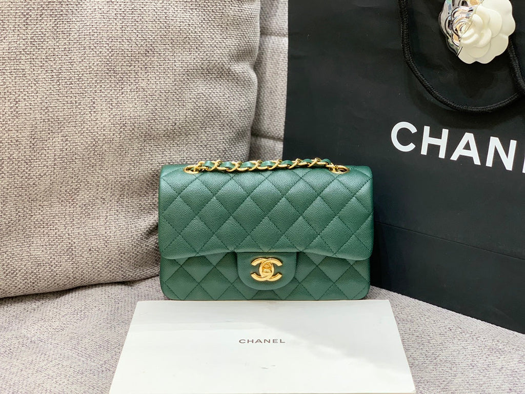 MINI SAC À RABAT 20 CM BLEU FONCÉ VERT CAVIAR QUINCAILLERIE OR 