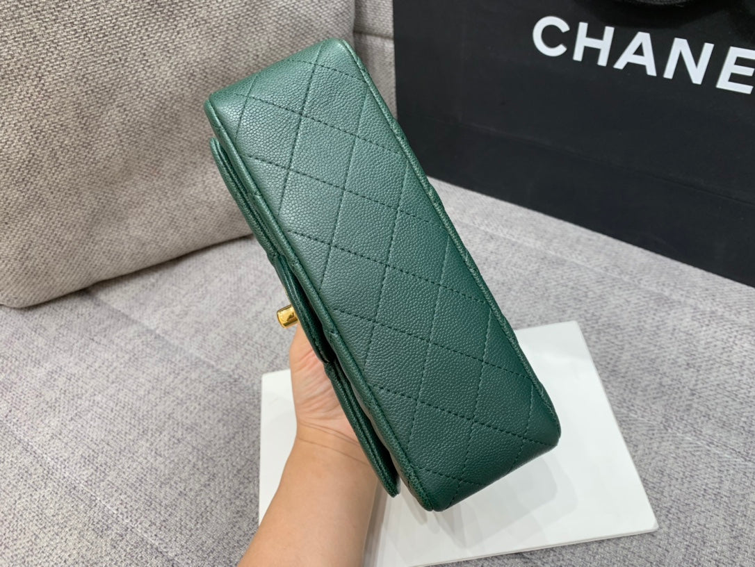 MINI SAC À RABAT 20 CM BLEU FONCÉ VERT CAVIAR QUINCAILLERIE OR 