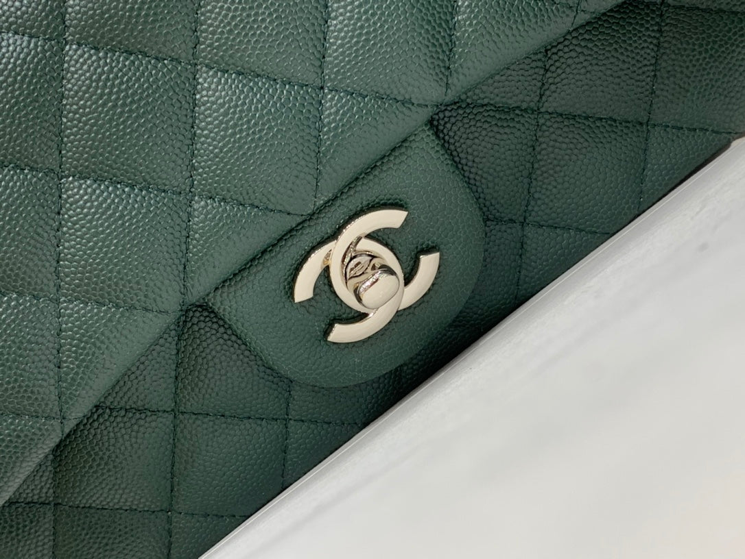 FLAP BAG MINI 20CM DARK BLUE GREEN CAVIAR SILVER HARDWARE