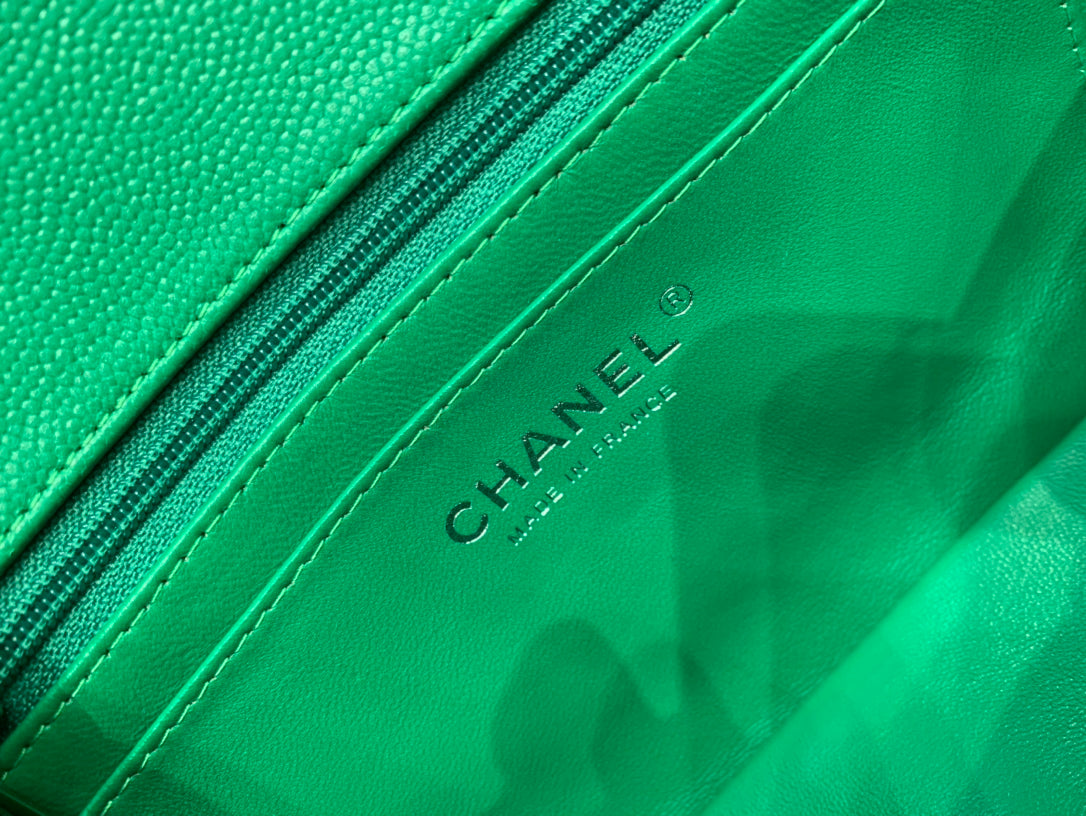 FLAP BAG MINI 20CM DARK GREEN CAVIAR SILVER HARDWARE