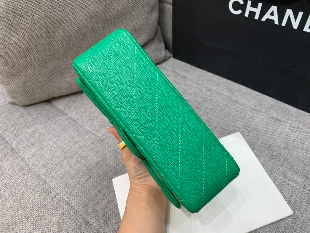 FLAP BAG MINI 20CM DARK GREEN CAVIAR GOLD HARDWARE