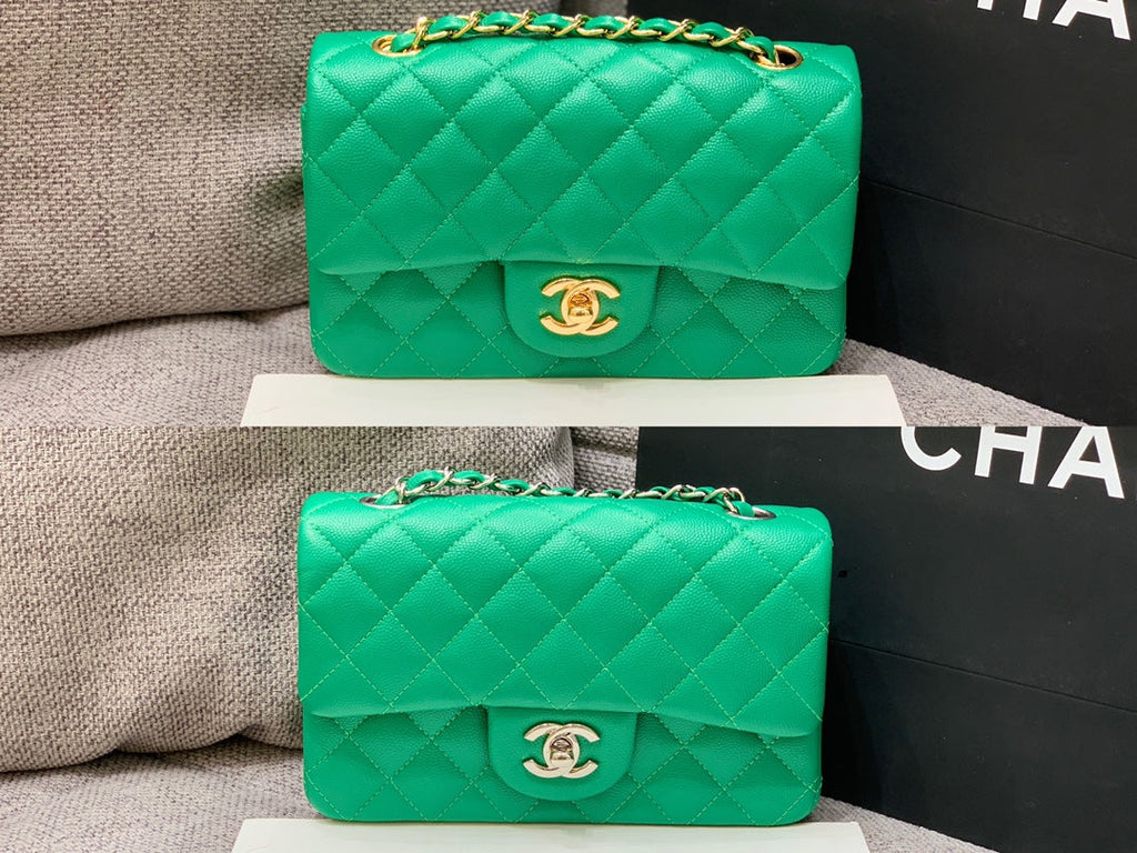MINI SAC À RABAT 20 CM VERT FONCÉ CAVIAR QUINCAILLERIE OR 
