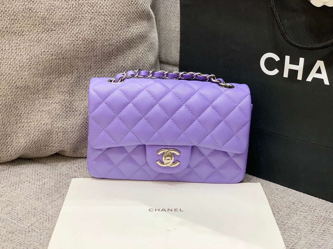 FLAP BAG MINI 20CM PURPLE CAVIAR SILVER HARDWARE
