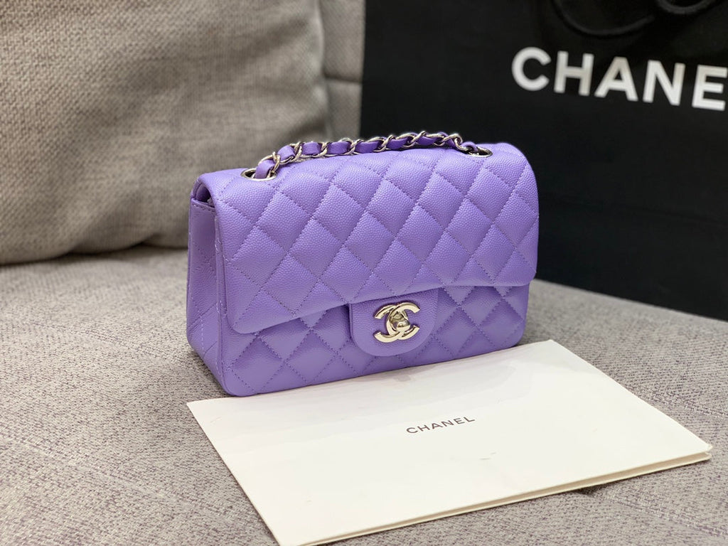 MINI SAC À RABAT 20 CM VIOLET CAVIAR QUINCAILLERIE ARGENTÉE 