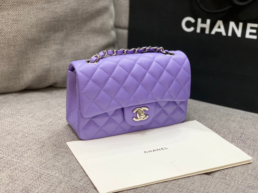 FLAP BAG MINI 20CM PURPLE CAVIAR SILVER HARDWARE
