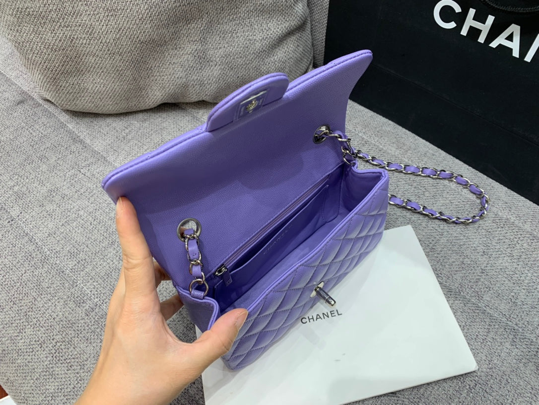 FLAP BAG MINI 20CM PURPLE CAVIAR SILVER HARDWARE