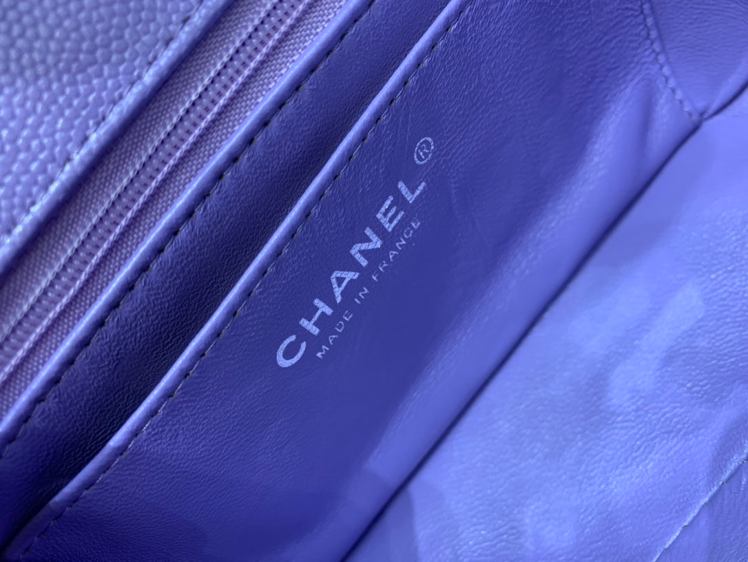 FLAP BAG MINI 20CM PURPLE CAVIAR SILVER HARDWARE