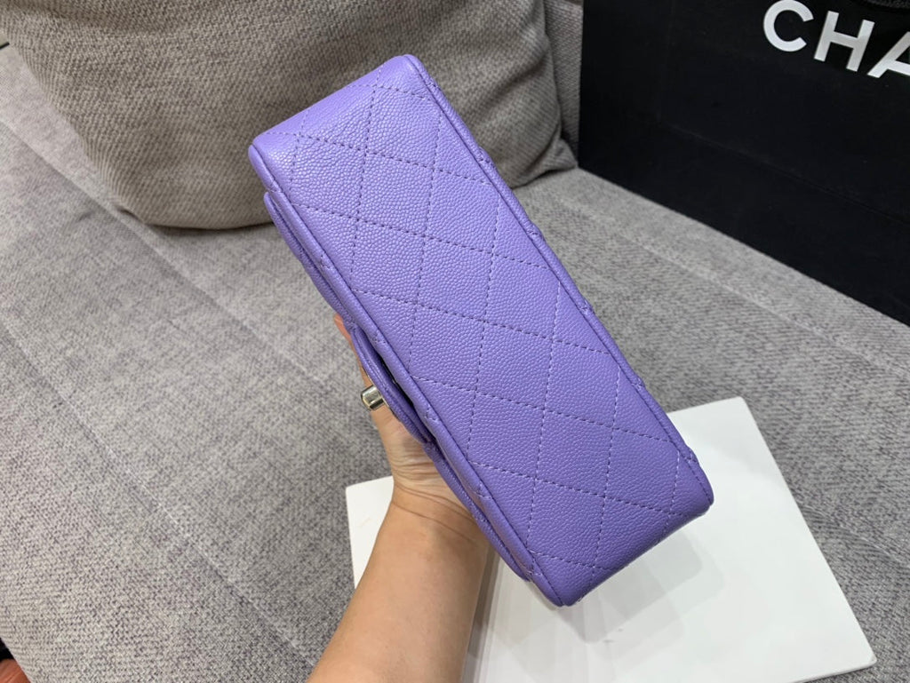 MINI SAC À RABAT 20 CM VIOLET CAVIAR QUINCAILLERIE ARGENTÉE 