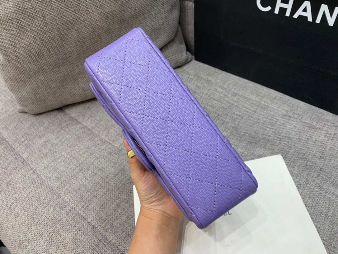 FLAP BAG MINI 20CM PURPLE CAVIAR GOLD HARDWARE