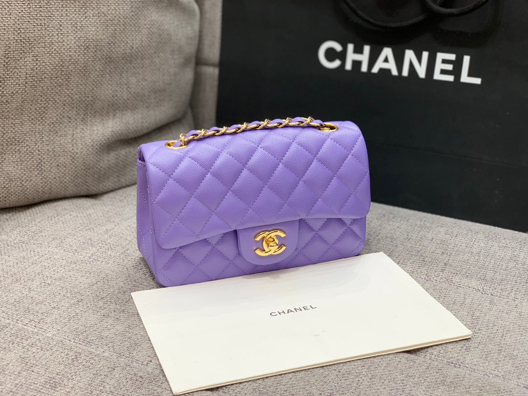 MINI SAC À RABAT 20 CM VIOLET CAVIAR QUINCAILLERIE OR 