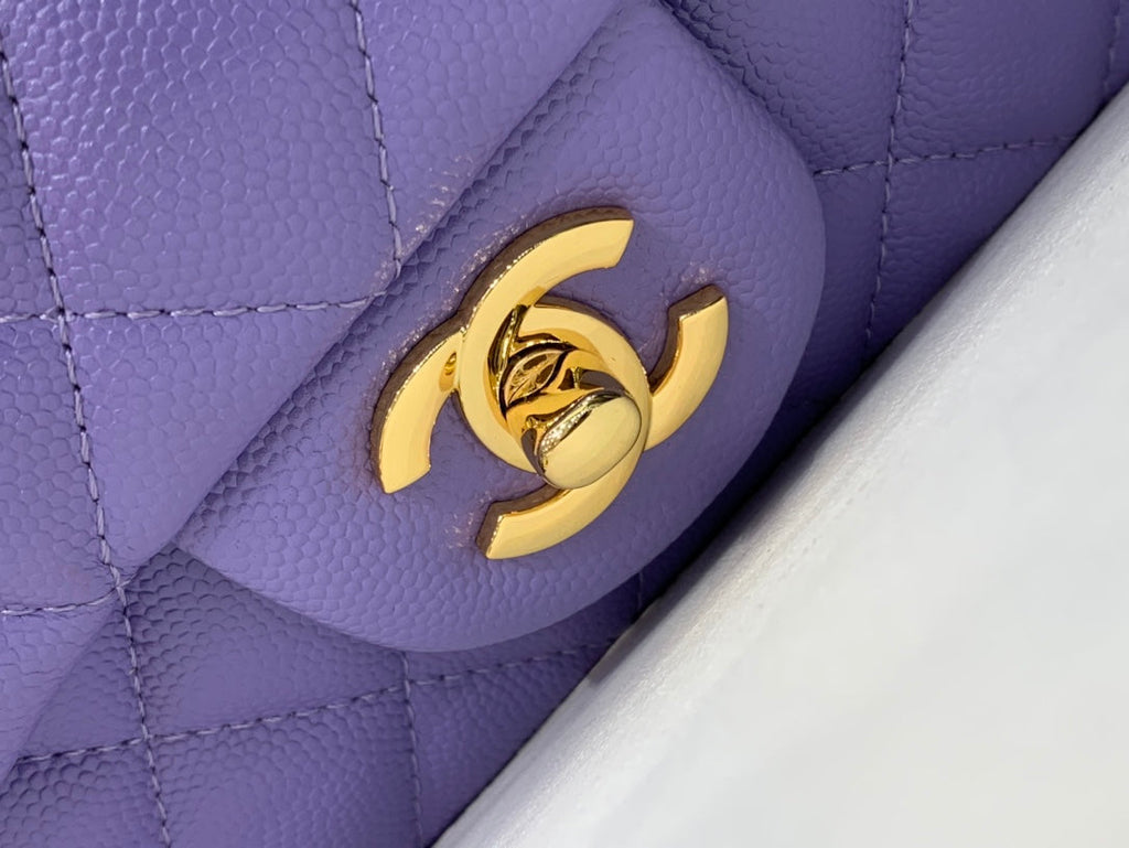 MINI SAC À RABAT 20 CM VIOLET CAVIAR QUINCAILLERIE OR 