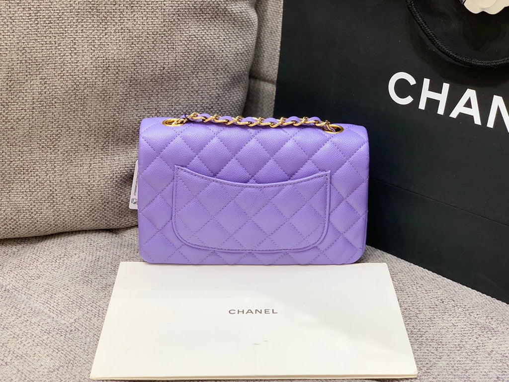 MINI SAC À RABAT 20 CM VIOLET CAVIAR QUINCAILLERIE OR 