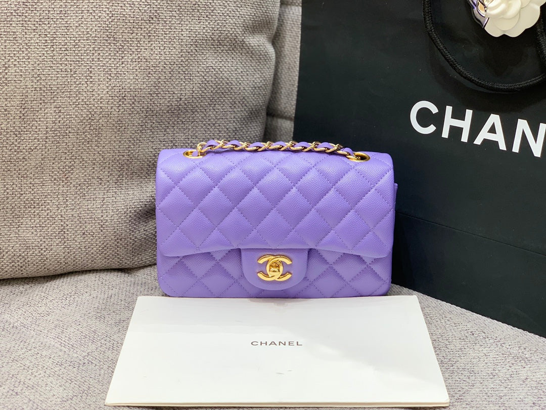 MINI SAC À RABAT 20 CM VIOLET CAVIAR QUINCAILLERIE OR 