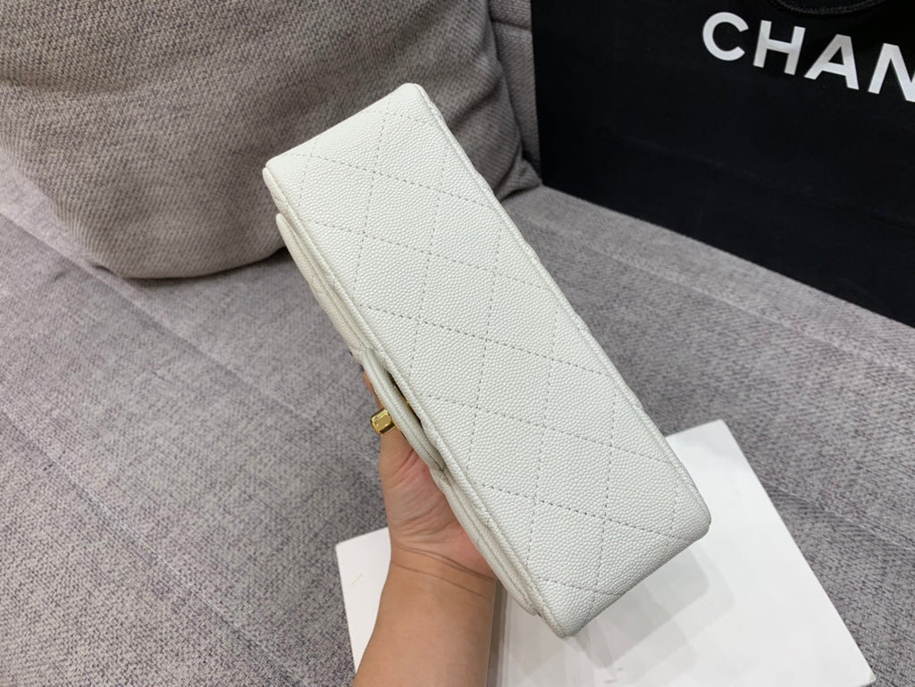 FLAP BAG MINI 20CM WHITE CAVIAR GOLD HARDWARE