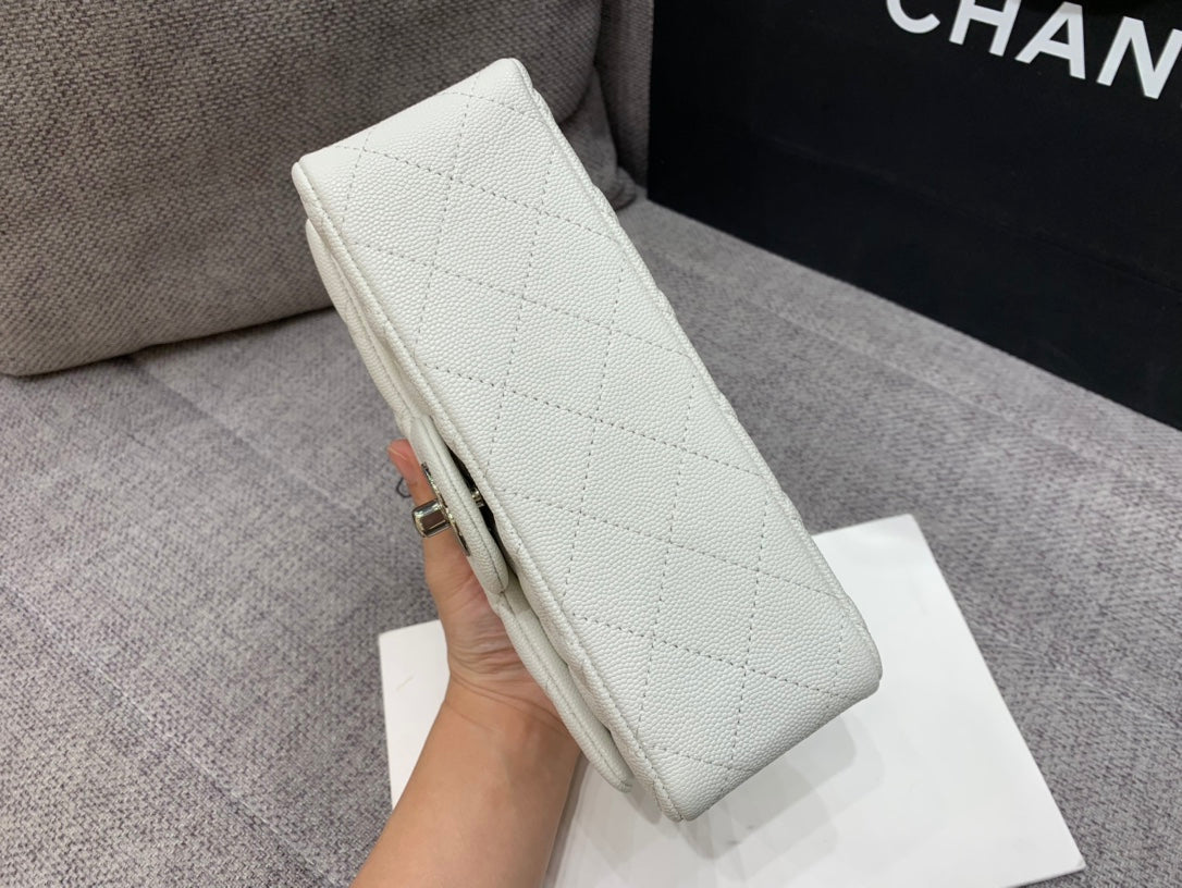 FLAP BAG MINI 20CM WHITE CAVIAR SILVER HARDWARE