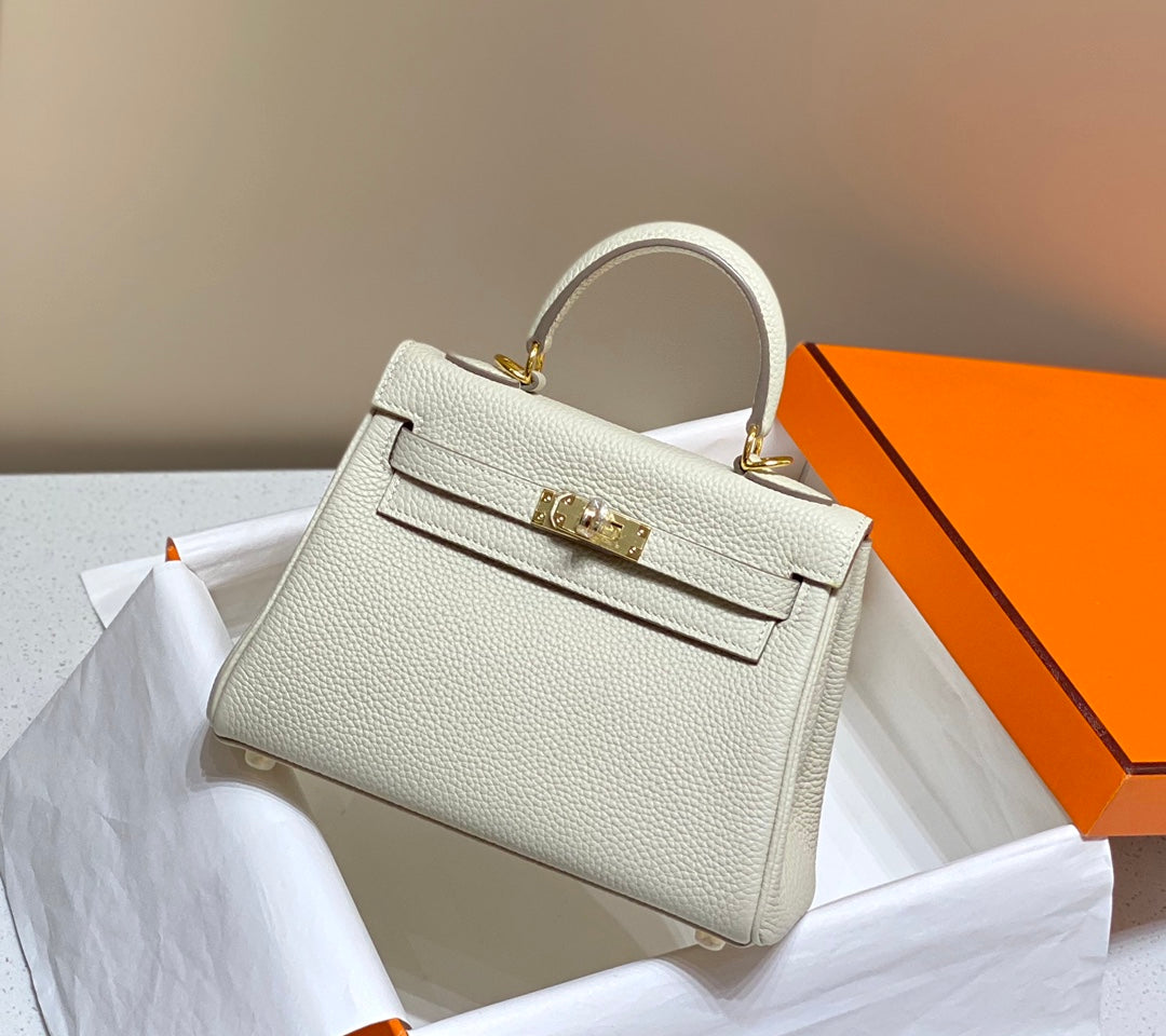 HM MINI KELLY 20CM CUIR TOGO CRÈME QUINCAILLERIE DORÉ