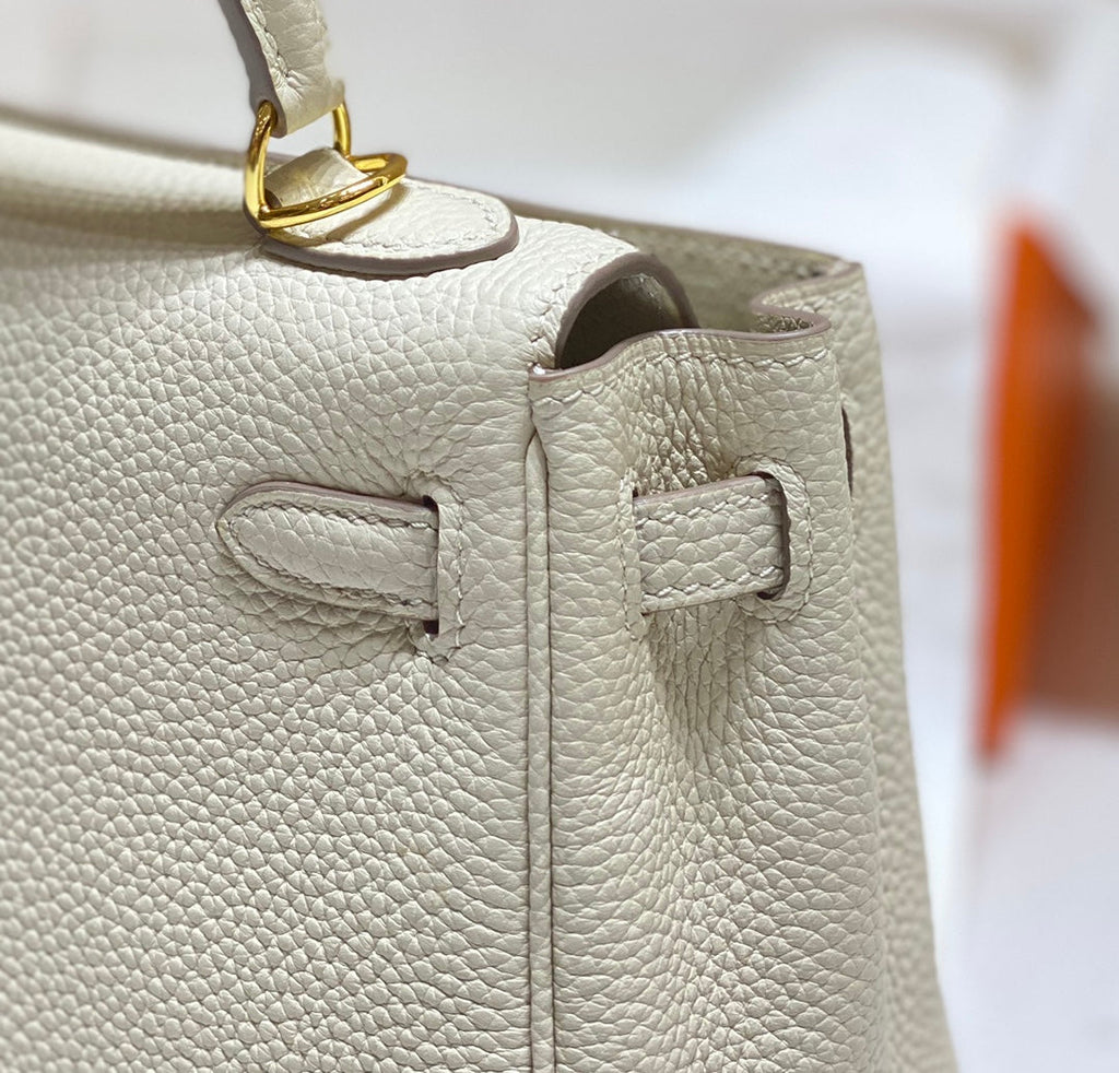 HM MINI KELLY 20CM CUIR TOGO CRÈME QUINCAILLERIE DORÉ