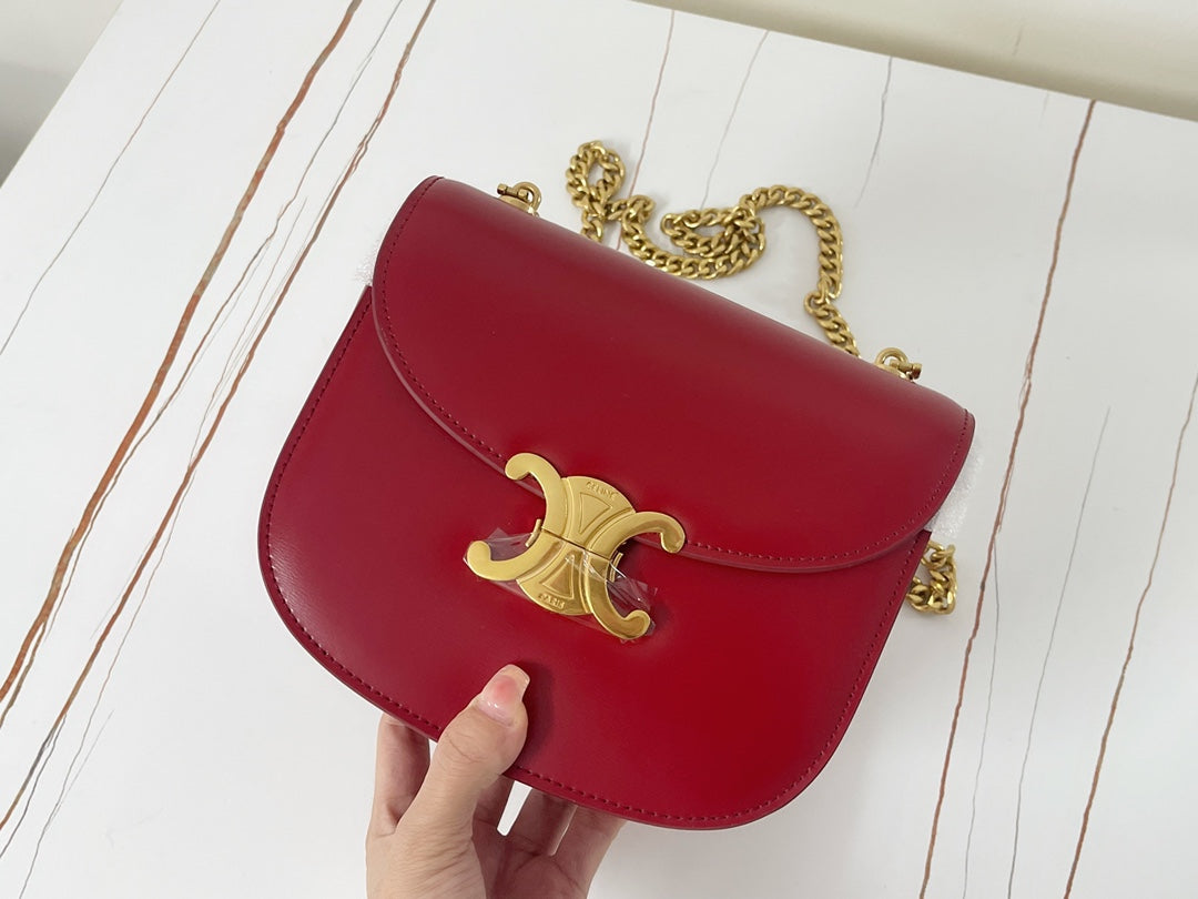 SAC DE SELLE TRIPHOME 19 EN CUIR DE VEAU ROUGE CERISE