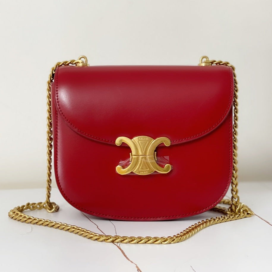 SAC DE SELLE TRIPHOME 19 EN CUIR DE VEAU ROUGE CERISE