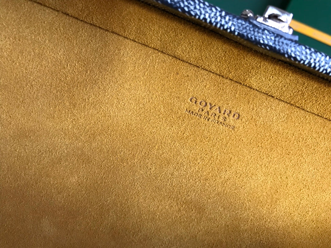SAC COFFRE GRAND HÔTEL 24 EN TOILE GOYARDINE GRIS NOIR ET CUIR DE VEAU