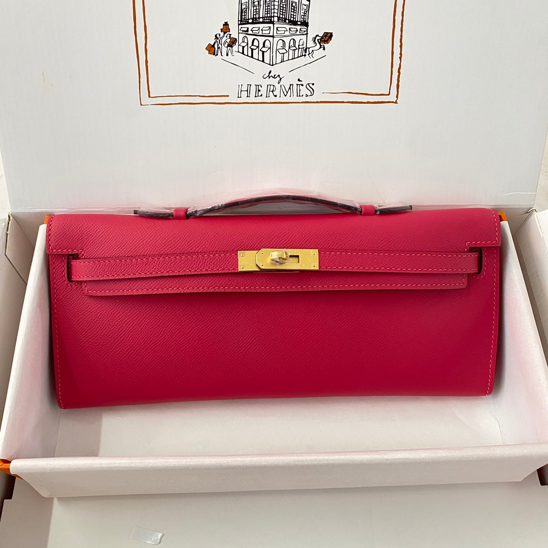 HM KELLY CUT 31 CUIR EPSOM ROSE CRAMY QUINCAILLERIE DORÉ 229060
