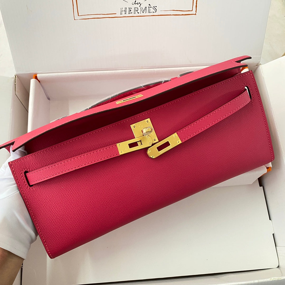 HM KELLY CUT 31 CUIR EPSOM ROSE CRAMY QUINCAILLERIE DORÉ 229060