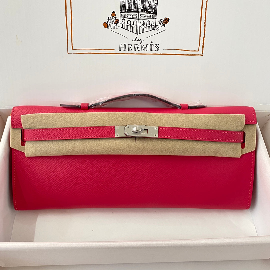 HM KELLY CUT 31 CUIR EPSOM ROSE CRAMY QUINCAILLERIE ARGENTÉE 229061