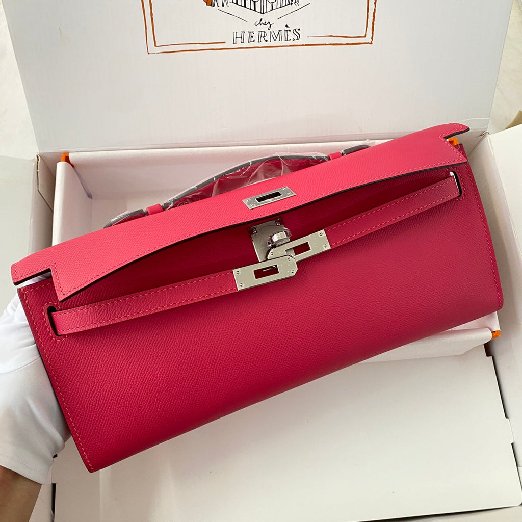 HM KELLY CUT 31 CUIR EPSOM ROSE CRAMY QUINCAILLERIE ARGENTÉE 229061