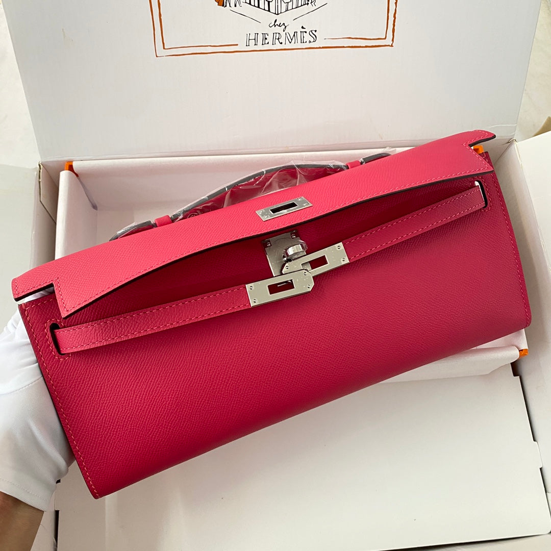 HM KELLY CUT 31 CUIR EPSOM ROSE CRAMY QUINCAILLERIE ARGENTÉE 229061
