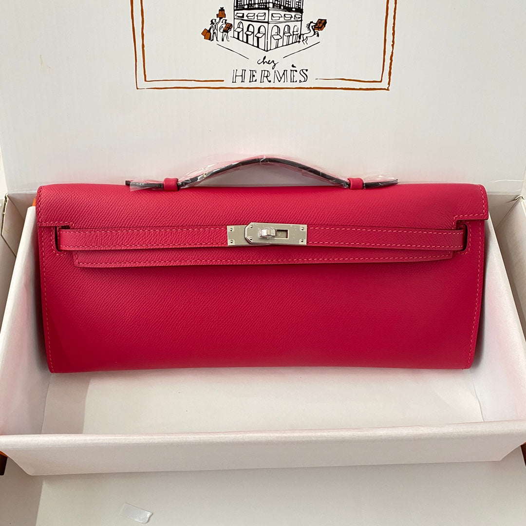 HM KELLY CUT 31 CUIR EPSOM ROSE CRAMY QUINCAILLERIE ARGENTÉE 229061