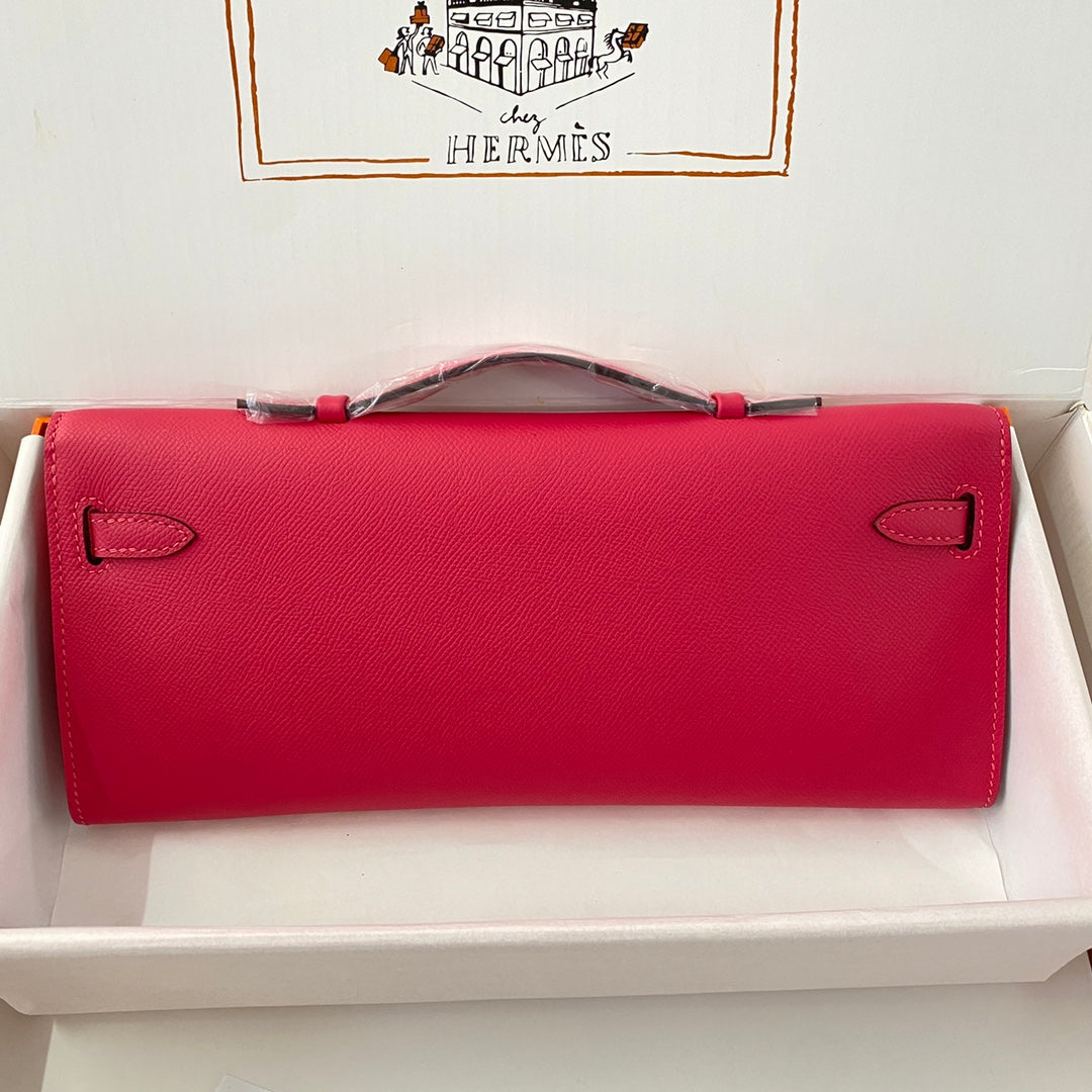 HM KELLY CUT 31 CUIR EPSOM ROSE CRAMY QUINCAILLERIE ARGENTÉE 229061