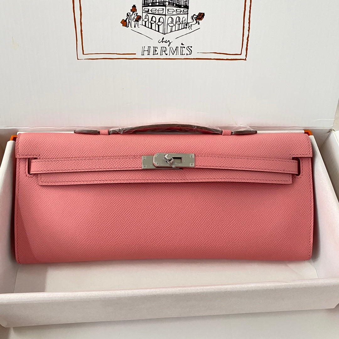 HM KELLY CUT 31 ROSE PASTEL CUIR EPSOM QUINCAILLERIE ARGENTÉE 229064