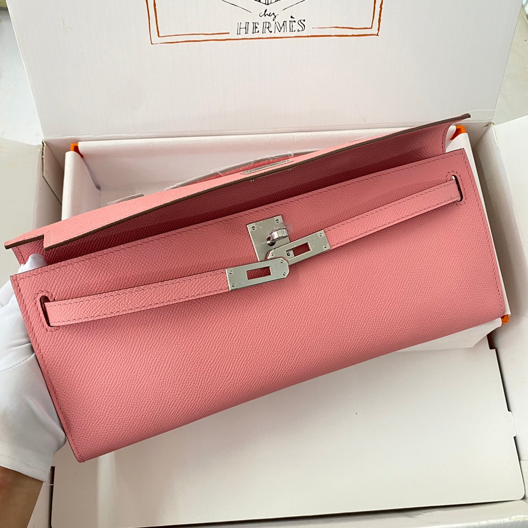 HM KELLY CUT 31 ROSE PASTEL CUIR EPSOM QUINCAILLERIE ARGENTÉE 229064