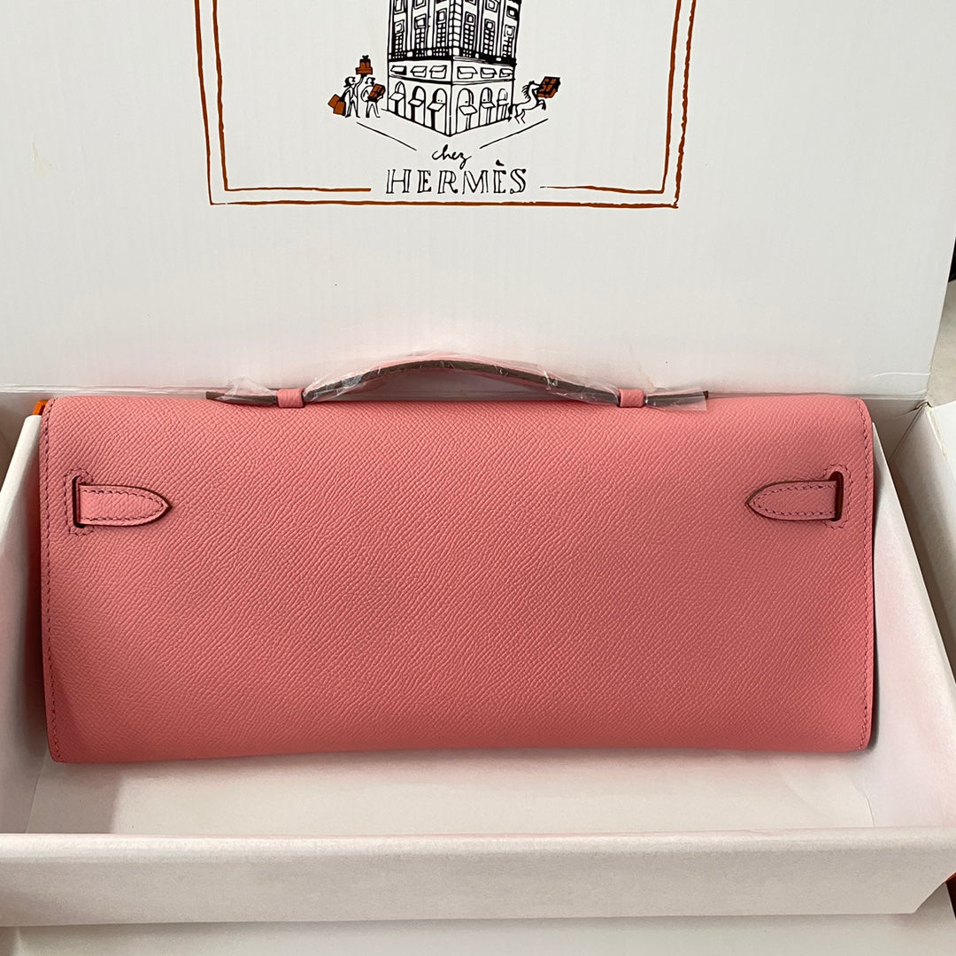 HM KELLY CUT 31 ROSE PASTEL CUIR EPSOM QUINCAILLERIE ARGENTÉE 229064