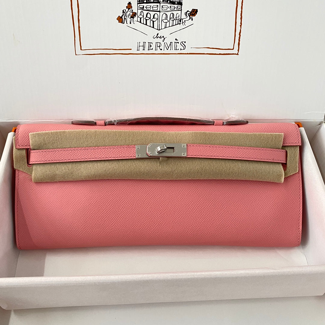 HM KELLY CUT 31 ROSE PASTEL CUIR EPSOM QUINCAILLERIE ARGENTÉE 229064
