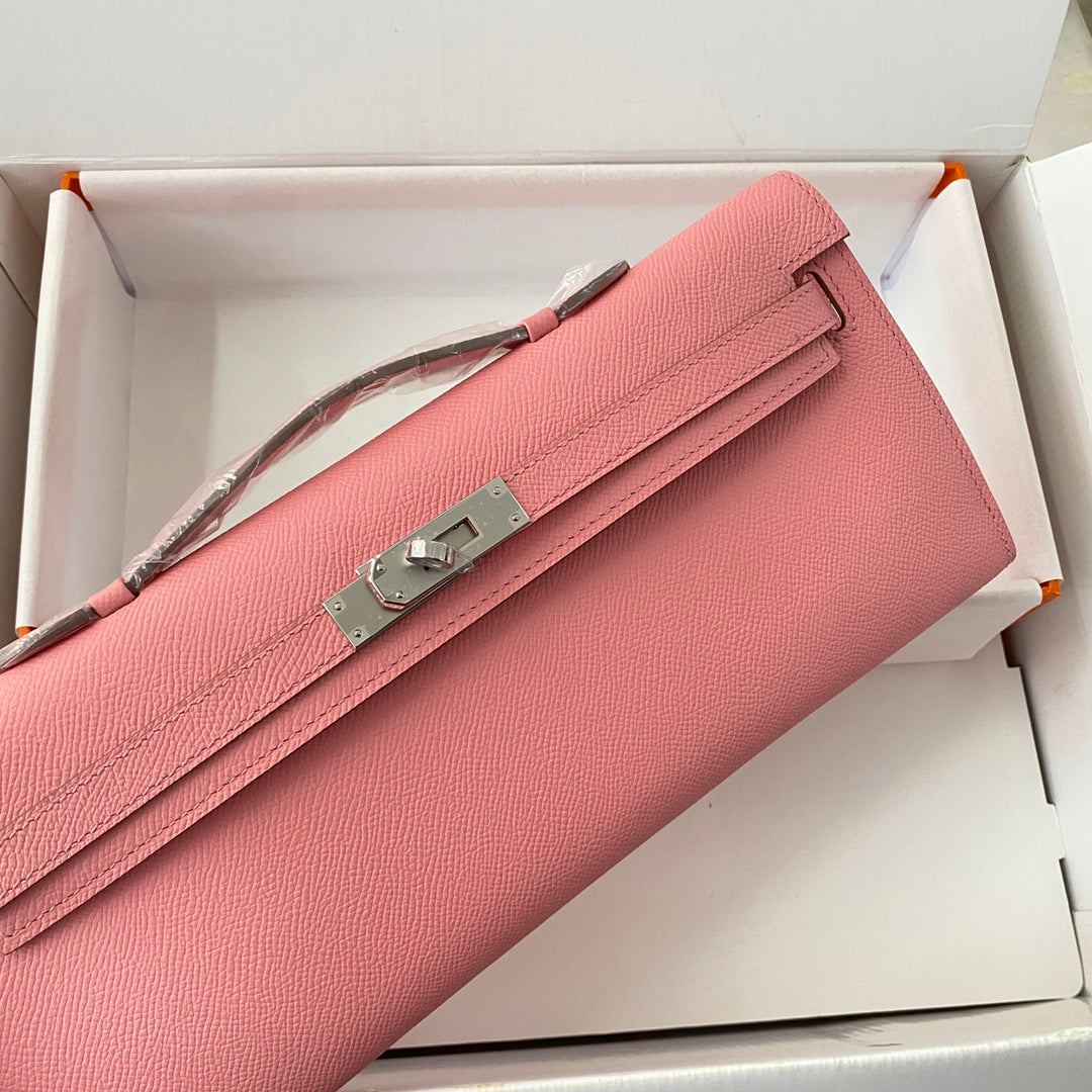 HM KELLY CUT 31 ROSE PASTEL CUIR EPSOM QUINCAILLERIE ARGENTÉE 229064