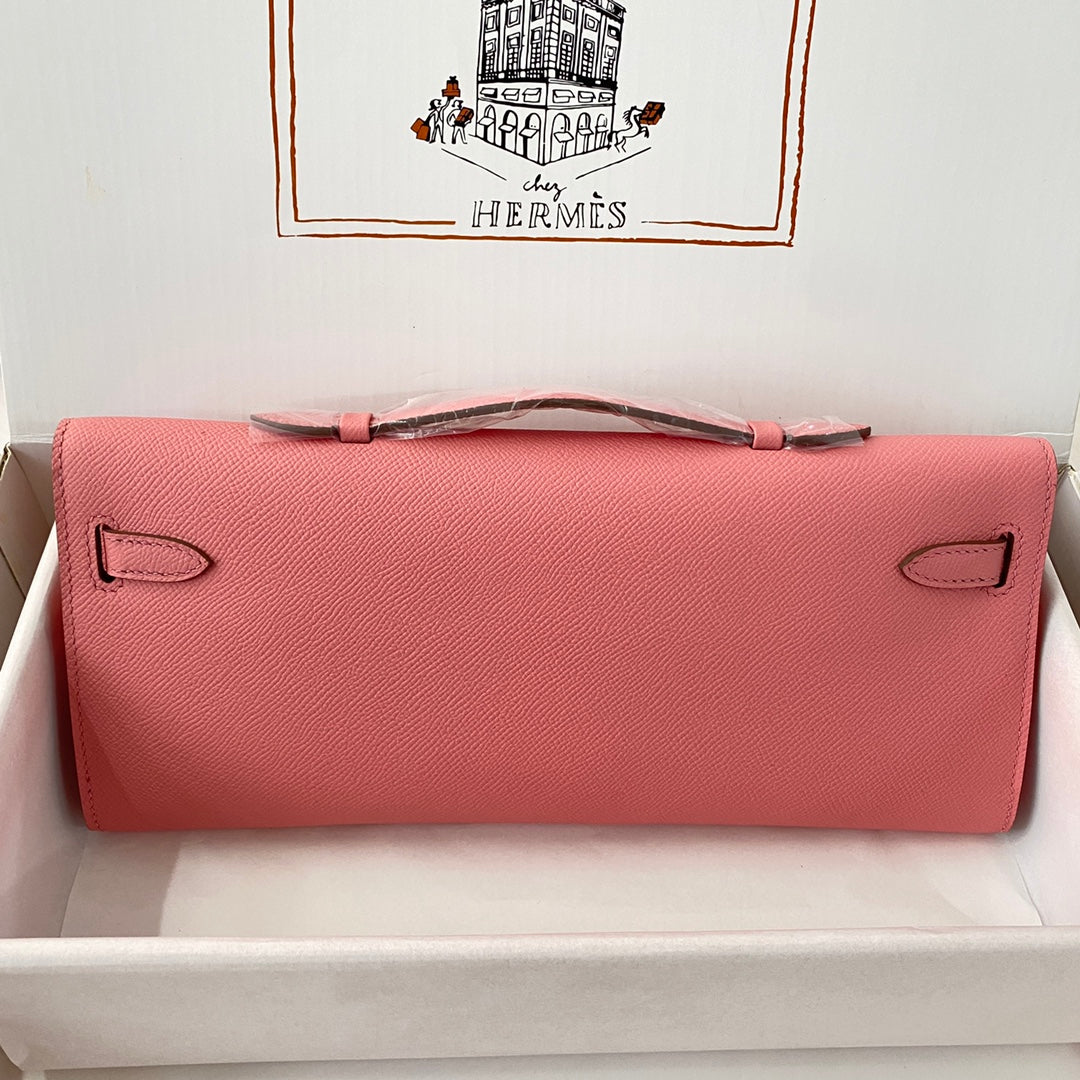HM KELLY CUT 31 ROSE PASTEL CUIR EPSOM QUINCAILLERIE ARGENTÉE 229064