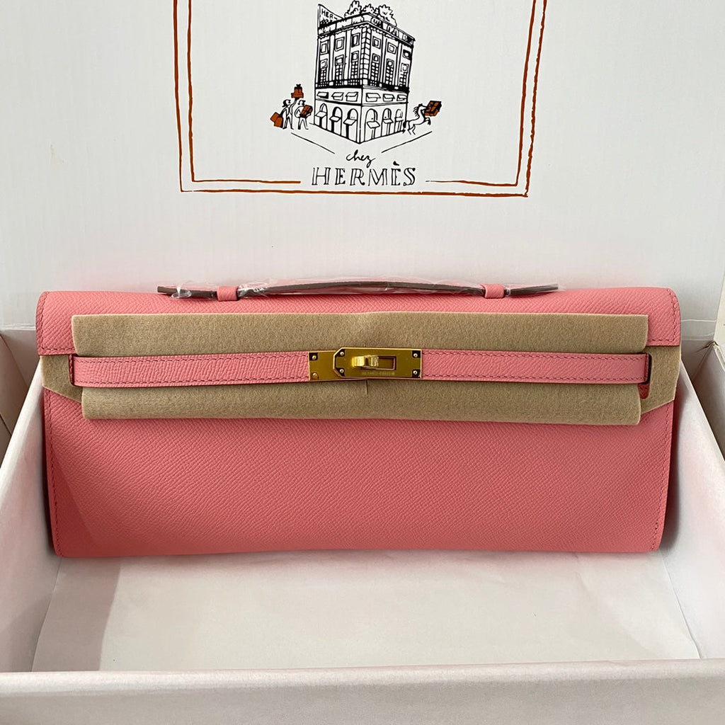 HM KELLY CUT 31 ROSE PASTEL CUIR EPSOM QUINCAILLERIE DORÉ 229065