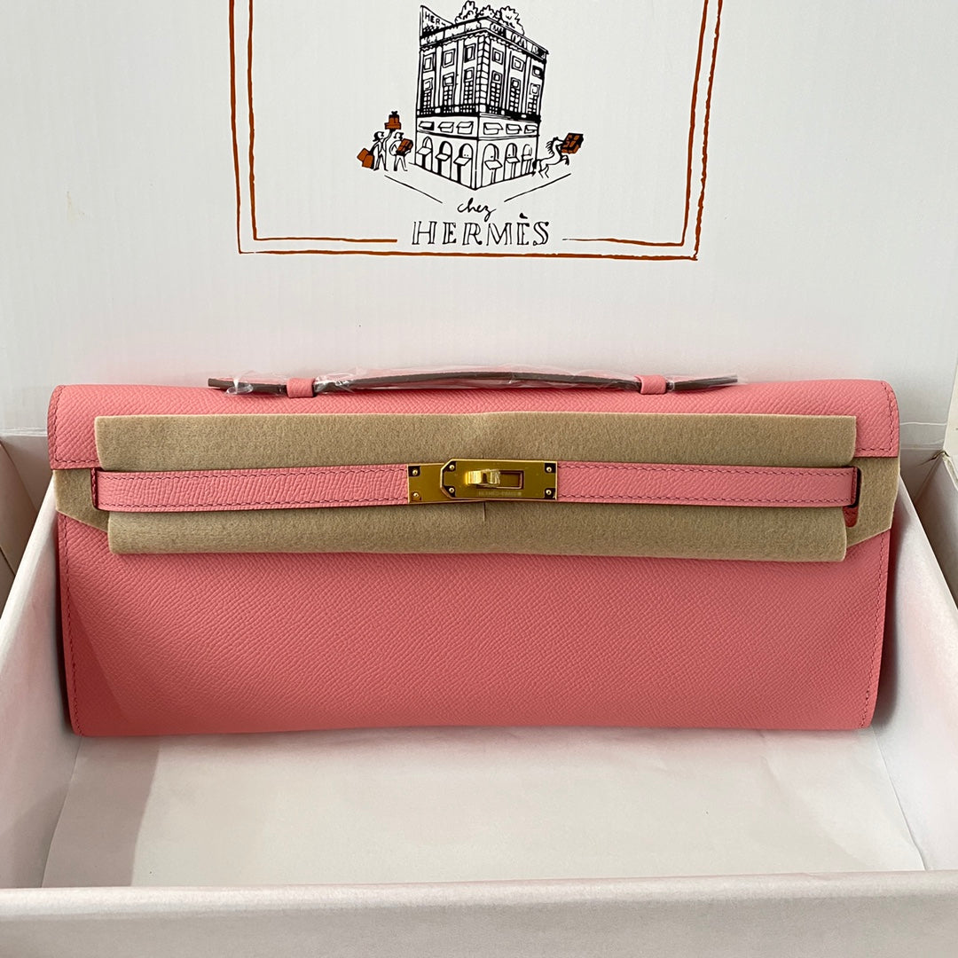 HM KELLY CUT 31 ROSE PASTEL CUIR EPSOM QUINCAILLERIE DORÉ 229065