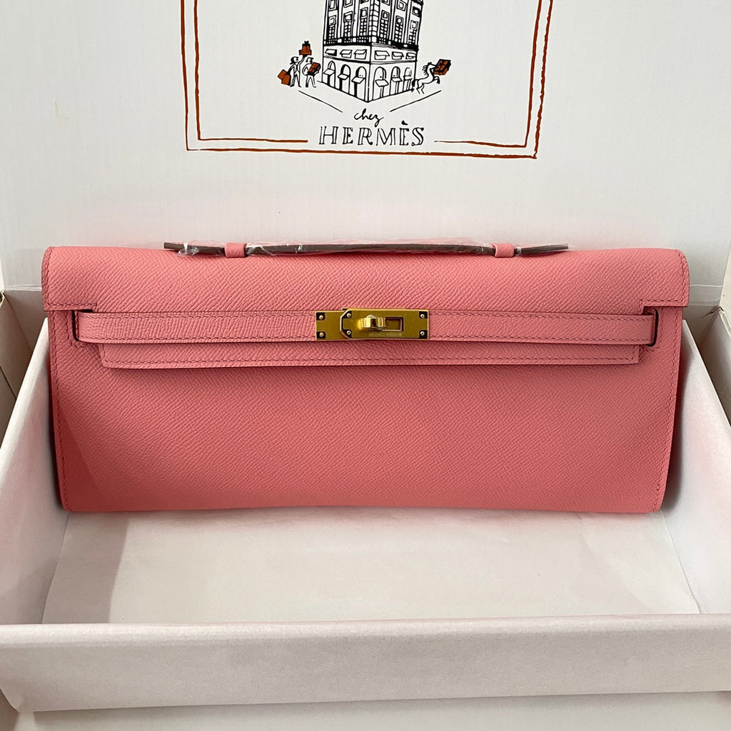 HM KELLY CUT 31 ROSE PASTEL CUIR EPSOM QUINCAILLERIE DORÉ 229065
