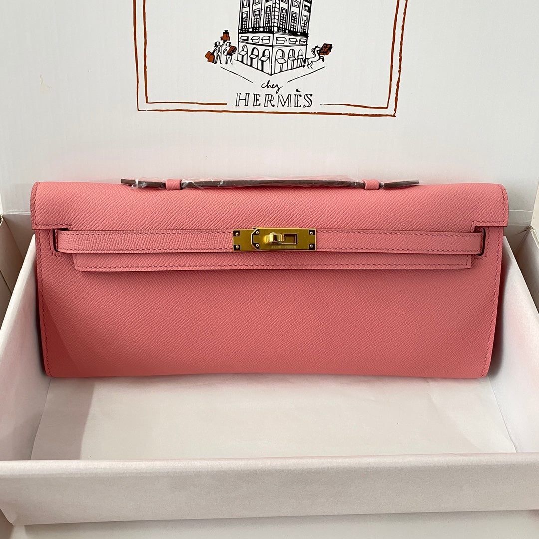 HM KELLY CUT 31 ROSE PASTEL CUIR EPSOM QUINCAILLERIE DORÉ 229065